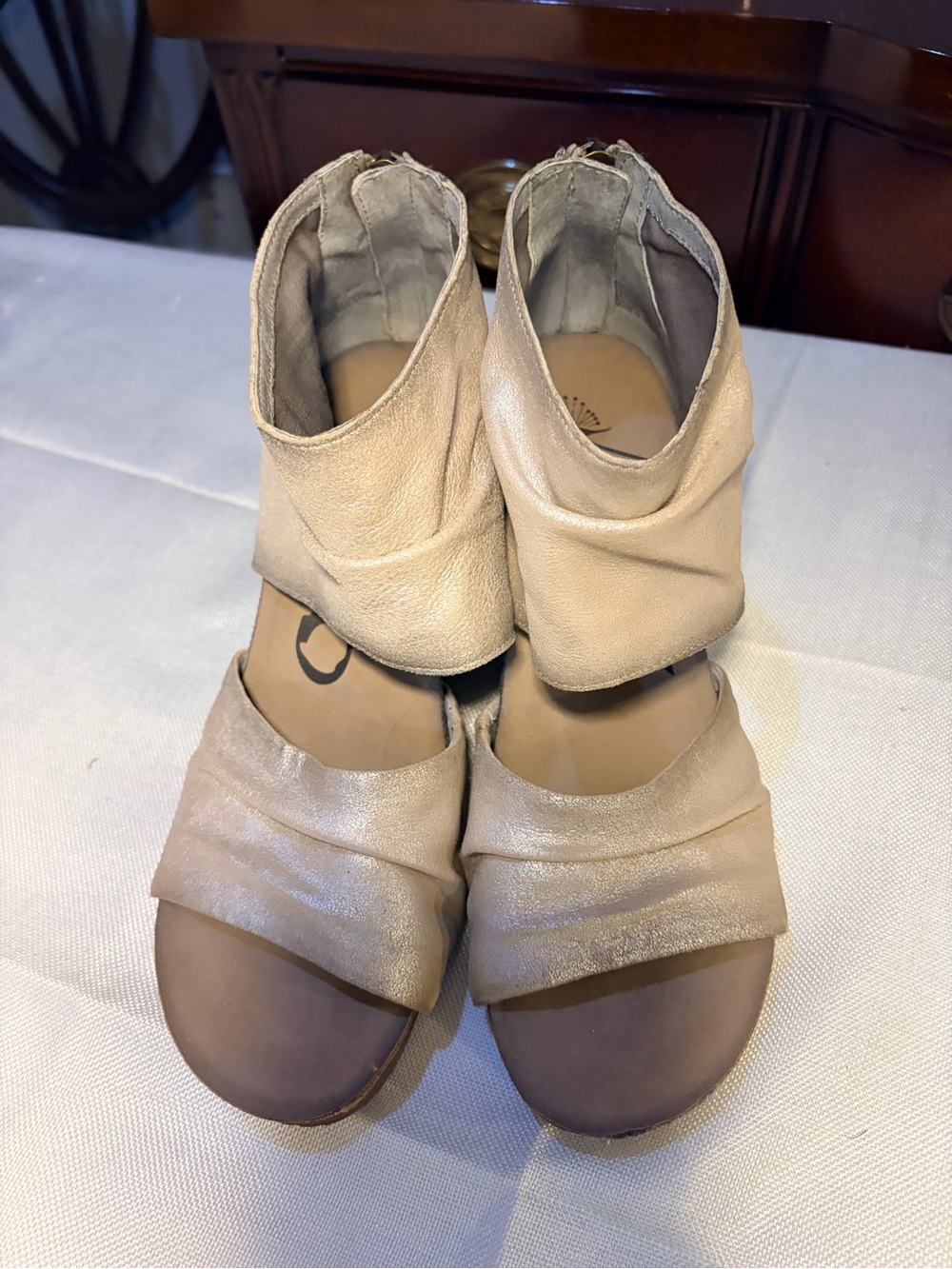 OBT silver Leather Wrap Gladiator Sandals with wood heels